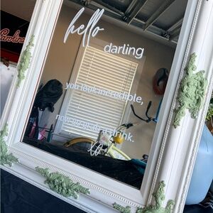 Hello Darling Decorative Wall Mirror - White with Green Accents